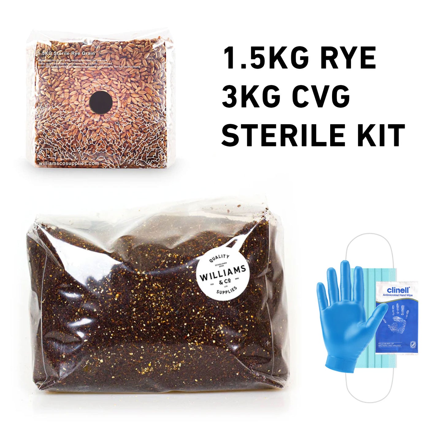 Sterile Rye Grain + CVG Mushroom Substrate Combo Deal | 1.5KG Rye + 3KG CVG