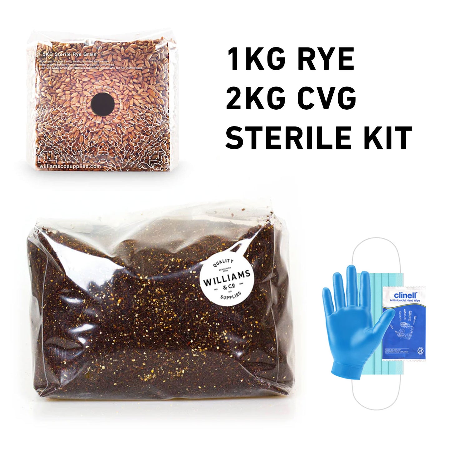 Sterile Rye Grain + CVG Mushroom Substrate Combo Deal | 1KG Rye + 2KG CVG